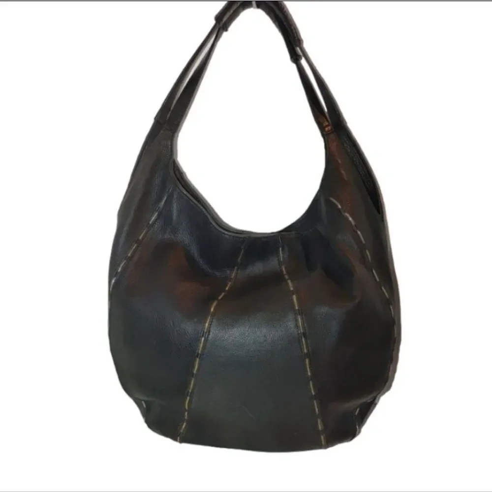 Kelsi Dagger Black Pebbled Leather Hobo Breaded Shoulder Bag, Large